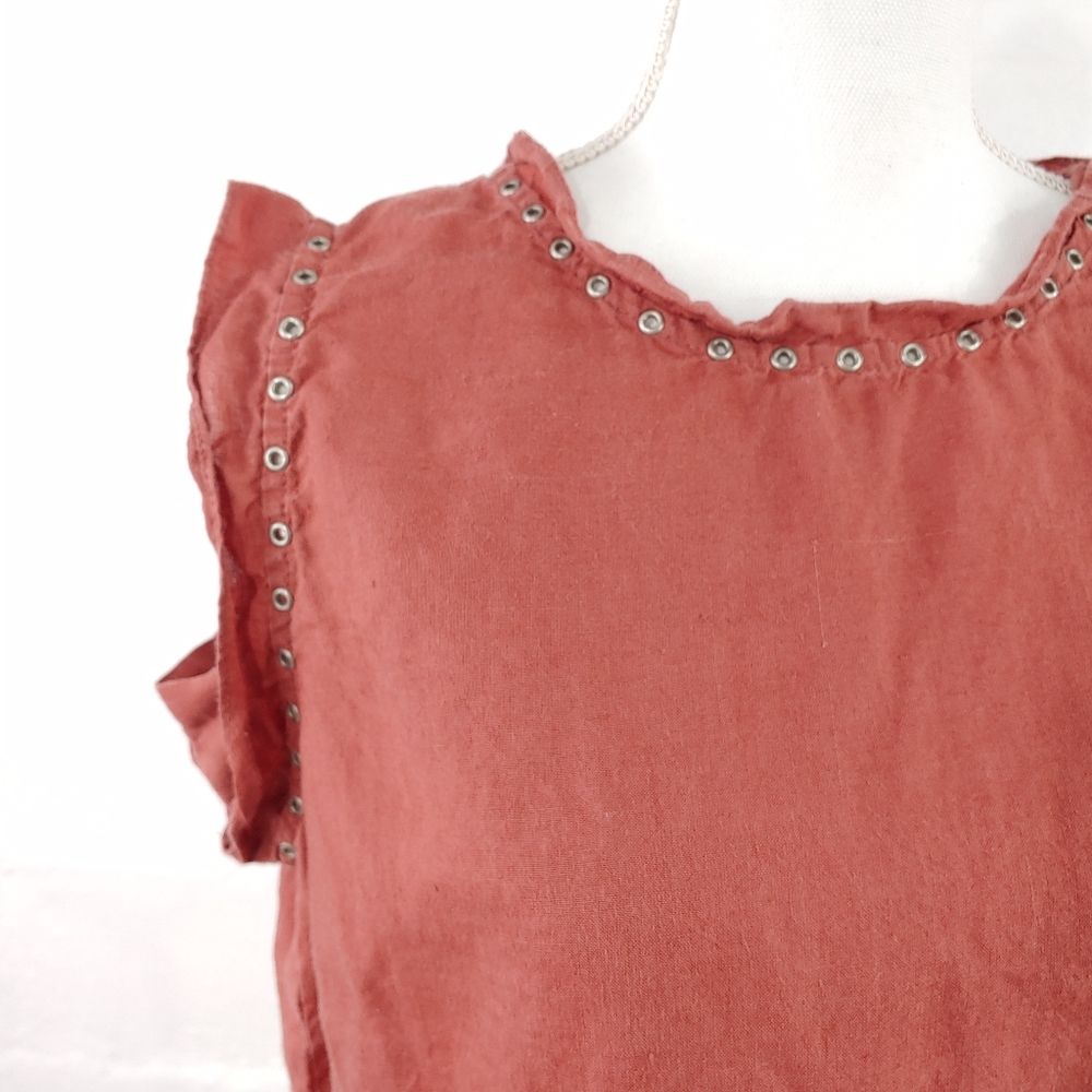YULL GROMET EMBELLISHED LINEN TOP (A117)